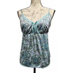 Vintage 2005 The Limited Cami Babydoll Top XL Satin Lace Trim Paisley - Y2K Boho